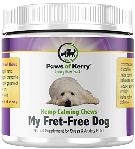 Paws of Kerry Calming Treats for Dogs Anxiety, Natural Hemp Oil for Dog Anxiety Relief, Dog Calming Aid for Separation Anxiety, Stress, Storms, Fireworks, Chewing & Barking 120 Soft Chews