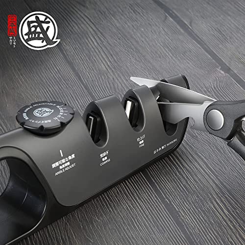 MITSUMOTO SAKARI Professional 3 Stage Knife Sharpener, Multifunctional Japanese Kitchen Sharpener, Easy with Adjustable Angle Knob