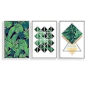 3 Piece Canvas Wall Art for Living Room, Bedroom Green Plants Framed Canvas Prints for Home Decoration Ready to Hang - 16"x24"x3 Panels
