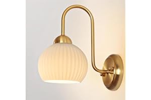 Vintage Industrial Wall Sconce Frosted Milk Glass Antique Gold Gooseneck Vanity Light Mid Century Wall Mounted Lamp for Bathr