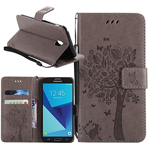 Galaxy J7 Pro 2017 Case, Linkertech [Kickstand Feature] PU Leather Wallet Flip Pouch Case Cover With Wrist Strap & Card Slots For Samsung Galaxy J7 Pro J730 (C-5)