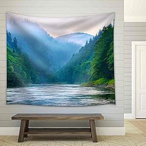 The Gorge of Mountain River in The Morning Dunajec, Pieniny - Fabric Wall Tapestry Home Decor - 51x60 inches