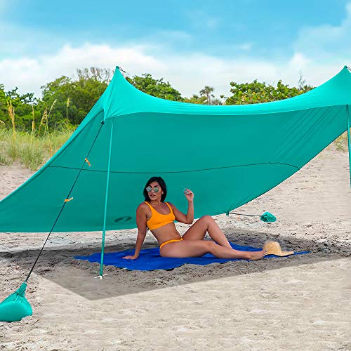 Red Suricata Family Beach Sunshade - Sun Shade Canopy | UPF50 UV Protection | Tent with 4 Aluminum Poles, 4 Pole Anchors, 4 Sandbag Anchors | Large & Portable Shelter Tarp (Turquoise, Medium) - Thumbnail 3