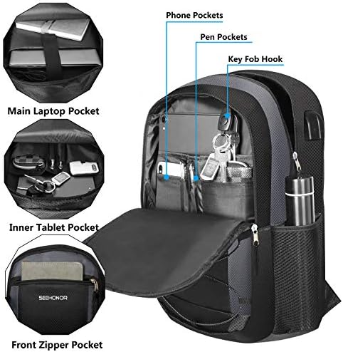 Laptop Backpack, SEEHONOR Travel Laptop Backpack with USB Charging Port, 15.6 Inch Slim Business Computer Backpack for Men Women Water Resistant Anti Theft College Bookbag School Bag 3 Laptop Backpack, SEEHONOR Travel Laptop Backpack with USB Charging Port, 15.6 Inch Slim Business Computer Backpack for Men Women Water Resistant Anti Theft College Bookbag School Bag