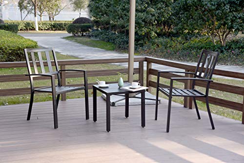 EMERIT Patio Wrought Metal Indoor Outdoor Stackable Dining Arm Chairs Set of 2,Black