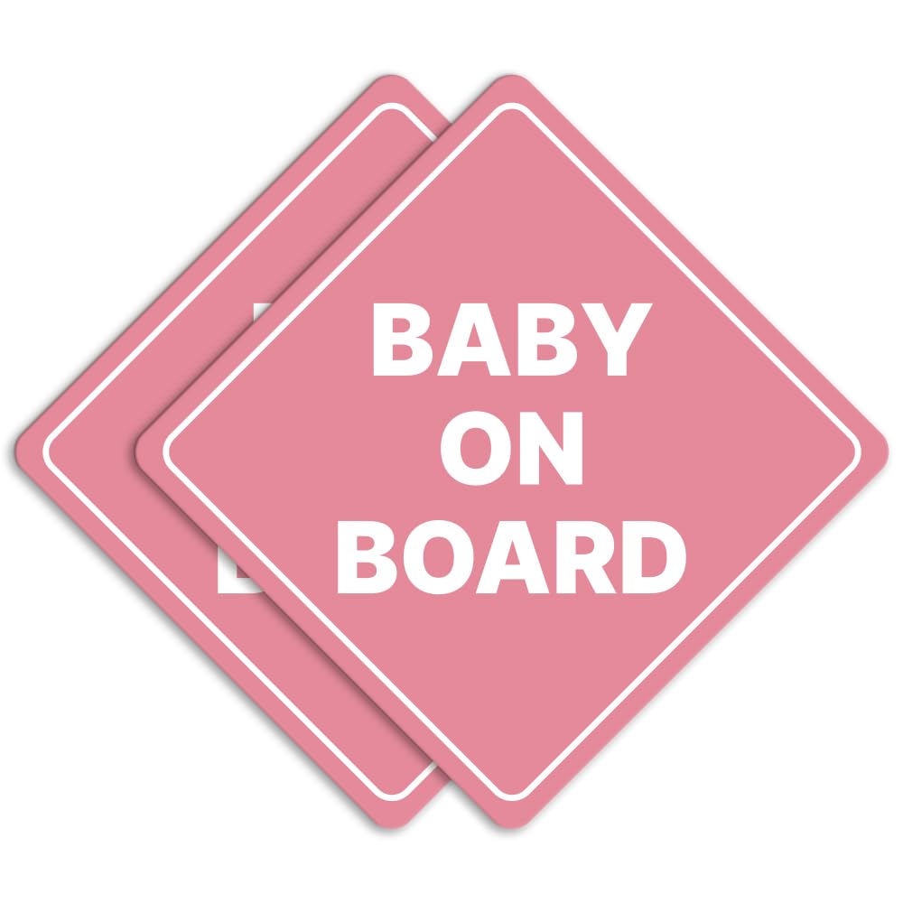 GEEKBEAR Baby on Board Sticker or Magent for Cars - 2 Pack Safety Signs, 6.8 x 6.8 in (Reflective Magnet, Light Pink)