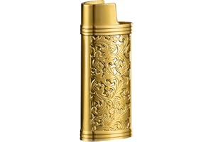 Lighter Case,MoreChioce Zinc Alloy Reusable Lighter Sleeve Vintage Creative Lighter Case Holder,2.3 inch x 0.9 inch x 0.5 inch,Gold