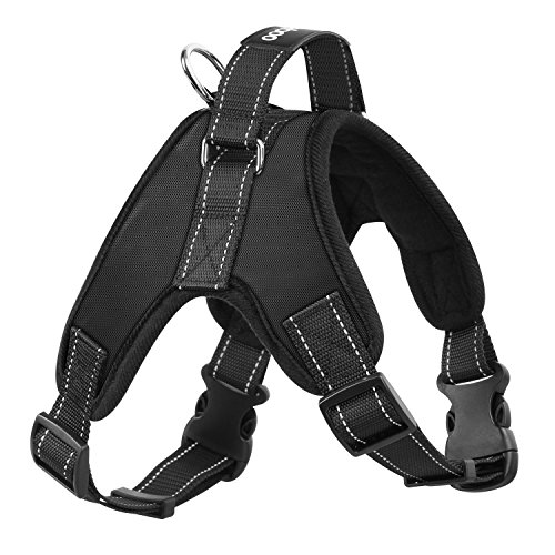 Pawaboo Dog Vest Harness Halter Harness, Adjustable Duarable Heavy Duty Fabric Soft Padded Reflective Dog Vest Harness with Handle on TOP for Pet Dog Training Walking, Medium Size, BLACK