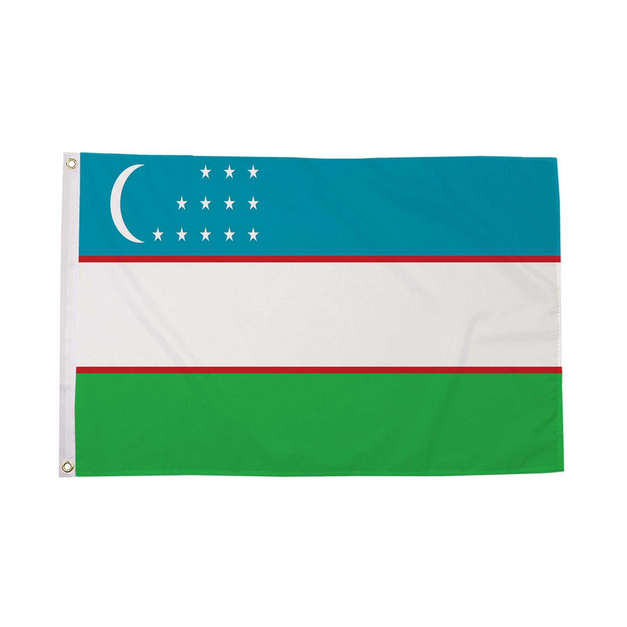 Flagtex Uzbekistan Large Flag 8ft x 5ft Premium Uzbek National Flag Blue White Green Crescent Twelve Stars Fade Resistant Polyester Double Stitched Reinforced 240cm x 150cm Outdoor Banner Display — image 1