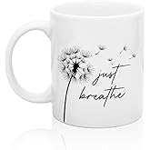 XQLZY Just Breathe Funny Mug, Just Breathe Coffee Cup, Thank you Appreciation Gifts for Speech Therapist Nurse Psychotherapist, Mental Health Gifts for Coworker Friend Family