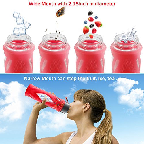 SHOKE Pure BPA-Free Glass Water Bottle with Protective Silicone Sleeve&Leak proof Lid & 24 Oz & Flip Top