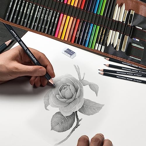 Sketch Pencil Set, 38pcs Art Supplies with Sketching Drawing Pencils, Oil Colored Pencils, Charcoal Pencils, Canvas Pencil Wrap for Artists Adults Kids Beginners