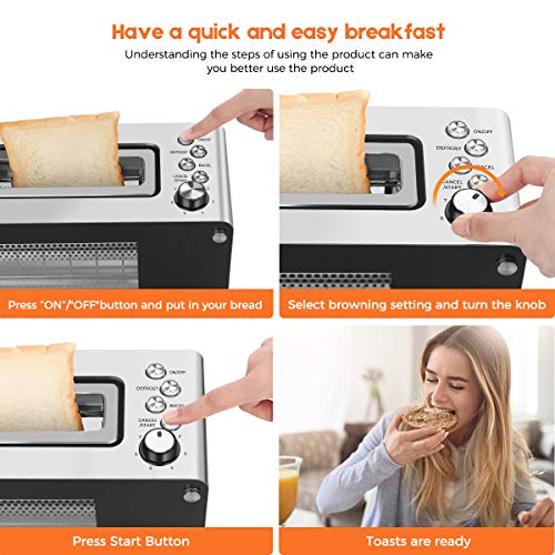 2Slice Long Slot Toaster with Window, CUKOR Bagel Toaster with Warm