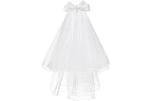NEZLOP First Communion Veil Crystal Cross Bow Veil First Communion Dress Up Chapel Baptism Veil