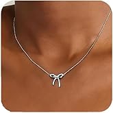 CASOLVX Bow Necklace Silver Plated Necklace Cute Bow Necklace Dainty Choker Necklace Simple Bowknot Pendant Necklace for Women Christmas Gifts