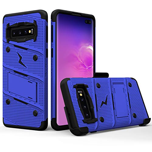 ZIZO Bolt Series Galaxy S10 Plus Case Military Grade Drop Tested with Built in Kickstand Holster Blue Black
