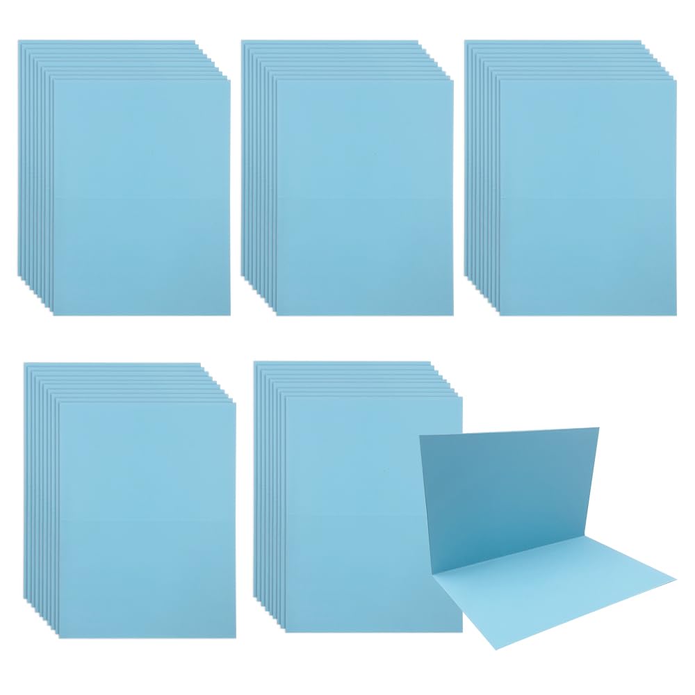 WYAN 50 Pieces Blank Paper Cards,Paper Message Cards,Business Cards, for DIY Gift Tag, School,Office, Clips, Flower, Halloween Christmas Day(Azure)