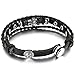 INBLUE Men,Women's Alloy Genuine Leather Bracelet Bangle CZ Black Adjustable Tribal