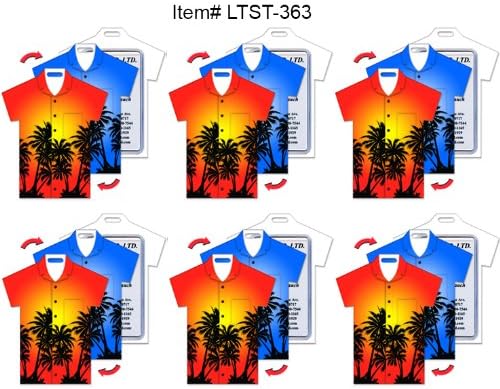 SET OF 6 Luggage Tag, T-Shirt Shape, Hawaiian Palm Trees Lenticular Flip Effect