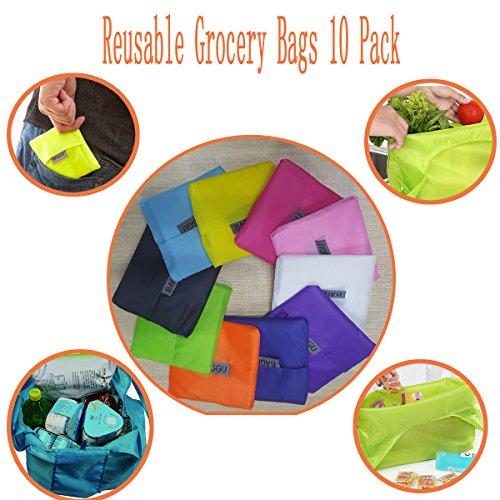 Shopping Tote Bags ,Myckuu 10 pcs Reusable Convenient Grocery Bags - Thumbnail 5