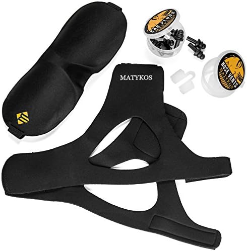 Anti Snoring Solution Devices by Matykos- Stop Snore and Waking the Whole House Right Now With Our Complete Aid Set | Cpap Chin Strap, 4 Size Silicone Nose Vents BONUS Sleep Eye Mask and 8 Ear Plugs
