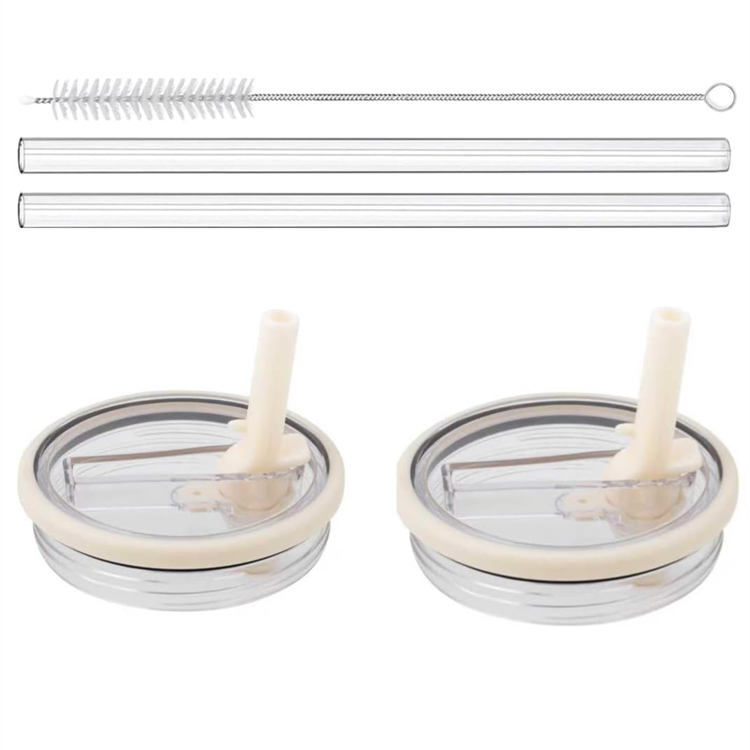 Photo 1 of 40 oz Tumbler Flip Straw Lid Replacement Compatible with HydroJug, Spill Proof Splash Resistant Tumbler Lids,Leak Proof Tumbler Cover for Cup Accessories,Pack of 2 (Cream White)