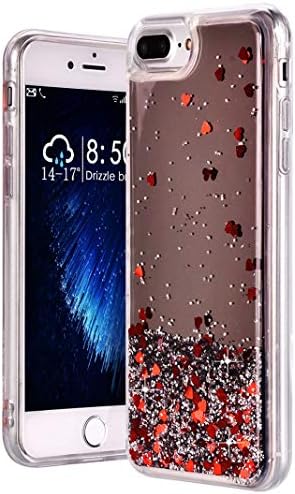 Case for iPhone 6 Plus Universal Phone Cover for Apple iPhone 8 Plus/iPhone 7 Plus/iPhone 6 Plus Bling Flowing Liquid Back Case for iPhone 6/7/8 Plus, Mirror Shiny Bumper Case for Girl (Red)
