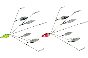 Ilure 5 Arms Alabama Umbrella Rig Fishing Ultralight Tripod Bass Lures Bait Kit Junior Ultralight Willow Blade Multi-Lure Rig (Green red)