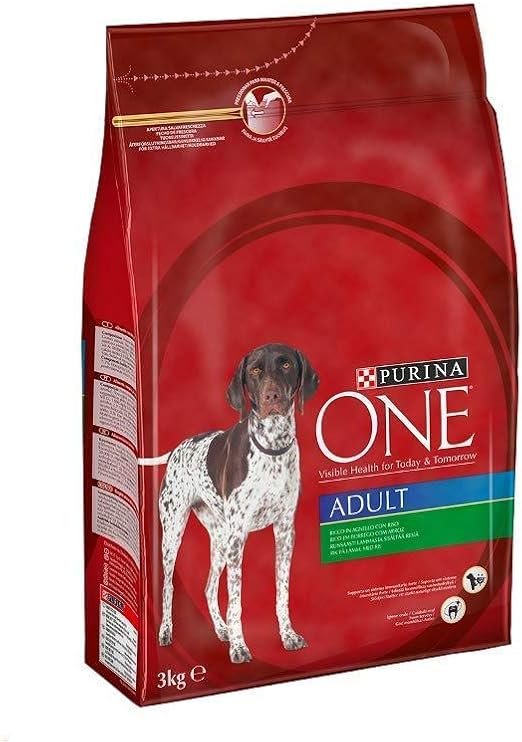 PURINA ONE Croquettes pour Chien Adulte Riche en Agneau avec Riz, 4 Sacs de 3 kg chacun Amazon