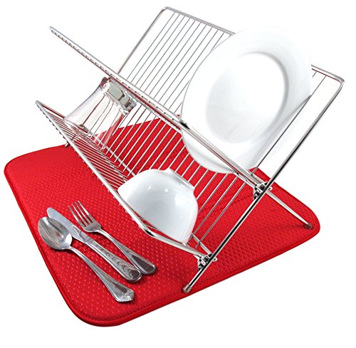 Envision Home Microfiber Dish Drying Mat, 16 by 18-Inch, Red