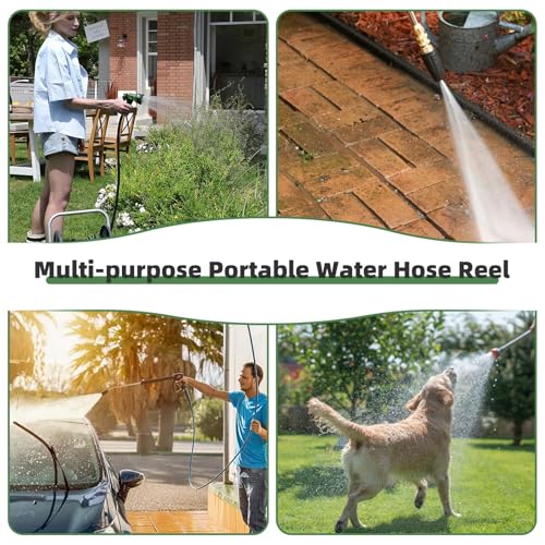 Garden Water Hose Reel Cart, Holds 65-100 Ft of 5/8 Inch, Wall Mounted Garden Hose Cart, Portable Hose Holder for Convenient Hose Storage and Watering
