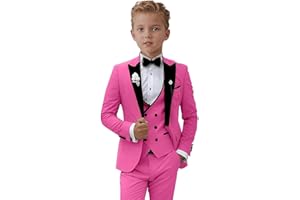 ProPoFol Boys Suit Set Slim Fit Boys Tuxedo Suit 3 Piece Peak Lapel Suits for Boys,Kids Formal Suit Adjustable Waist Suit