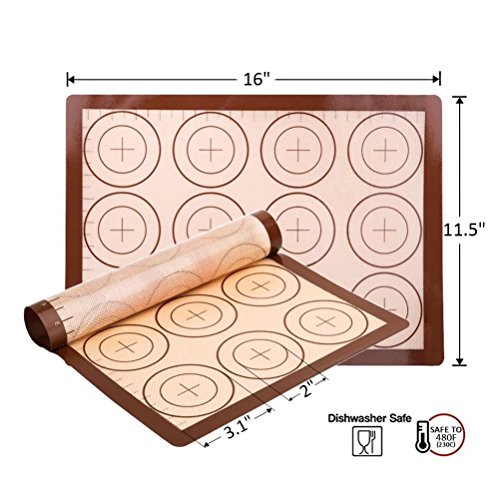 Silicone Baking Mat Set - 2 Pack Non-Stick Silicon Liner for Bake Pans & Rolling with Measurements, Heat Resistant Cookie Sheets for Macaroon/Pastry/Cookie (16" x 11.5", Brown) - Thumbnail 2