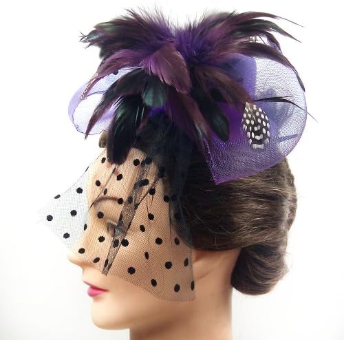 Fascinator - Purple Bow Tie Hat with Face Veil