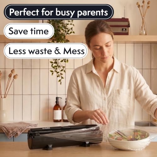 WARE Cling Film Dispenser + 2 Free 50m Rolls l Professional Quality | German-Engineered, PVC-Free l Eco Safe Cutting l Reduces Food and Plastic Waste