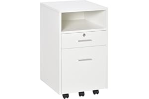 Vinsetto 2 Drawer Filing Cabinet with Lock, Vertical File Cabinet with Wheels, Mobile Office Cabinet for A4, Letter Size, Whi