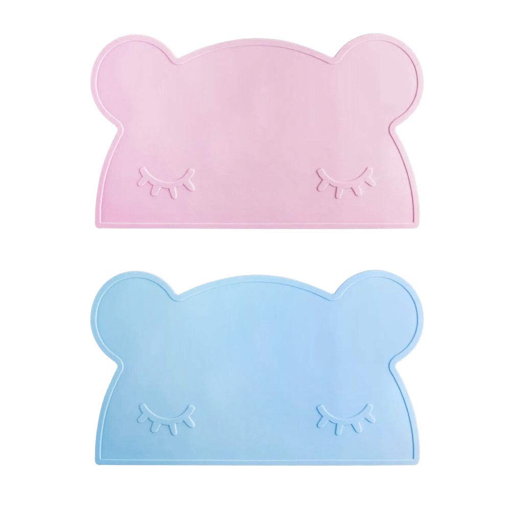 Specifications: 2Pcs Kids Place Mats Silicone Bear Shape Table Place Mats 46.5 x 27.5CM Heat Resistant Non-Stick Baby Feeding Plate for Toddlers, Kids, Infant(Pink, Blue)