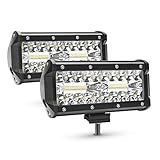 MICTUNING 2Pcs LED Pods 7 Inch Spot Flood Combo Beam Cube LED Work Light, 6000 Lumens Triple Row Offroad Light Driving Fog Lamps For Pickup Trucks Jeep ATV UTV SUV Boat Marine