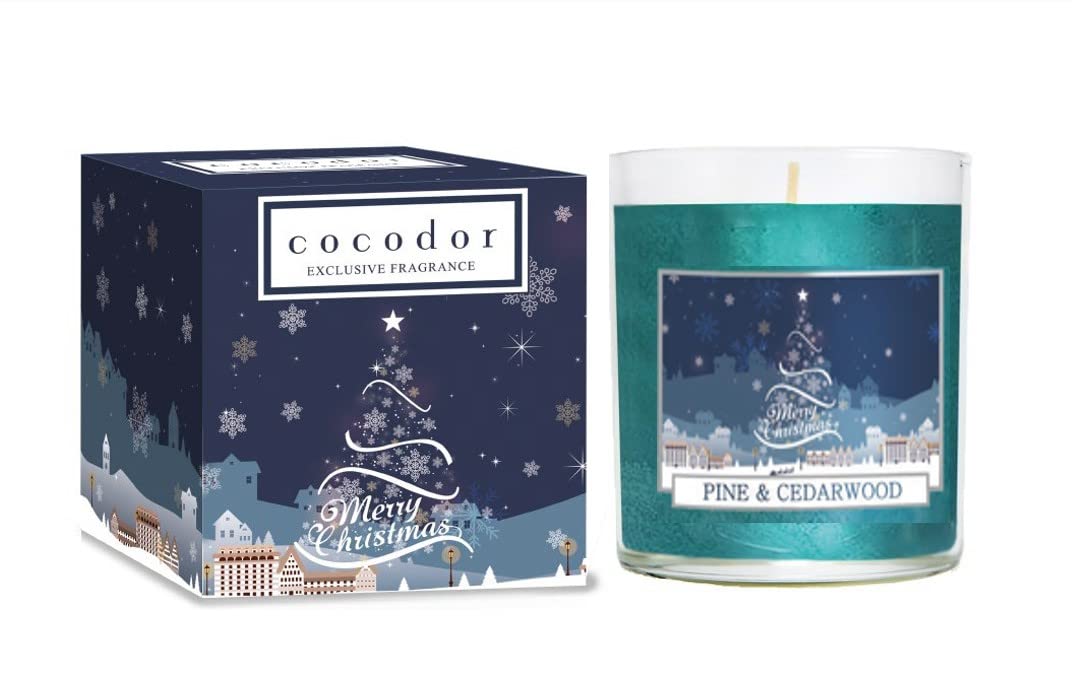COCODOR Offer Set of 3 green Christmas candles 170g_Pine&Cedarwood_blue box