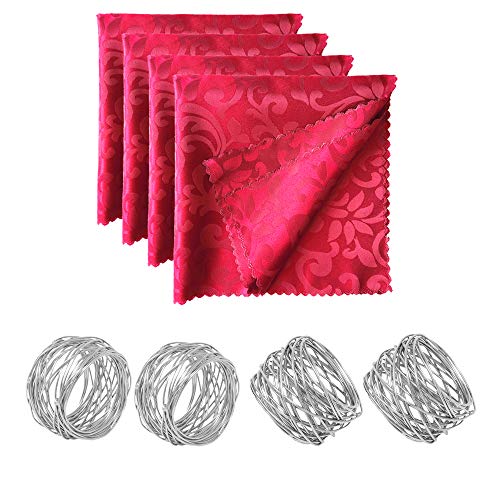 Aisszhao Christmas Table Decorations with 4 Napkin Rings & 4 Cloth Napkins,Dining Table Napkin Holders Napkin Cloth Christmas Dining Decoration for Home,Wedding,Hotel,Banquet Parties,Xmas Events