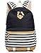 Leaper Navy Style School Laptop Backpack Girls Striped Canvas Bookbag Black