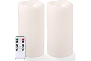 NURADA 8" x 4" Large Outdoor Flameless Candles - Waterproof LED Pillar Flickering Candle Battery Operated with Timer Remote Control for Patio Porch Lanterns Decor - Long Lasting Set of 2
