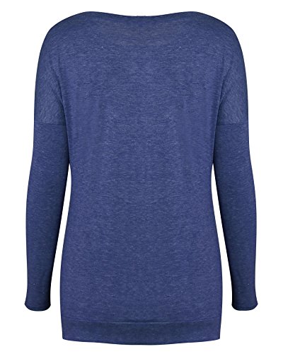 Aliex Women's Tunic Top Long Sleeve Casual Blouse T-Shirt Button Decor Blue L