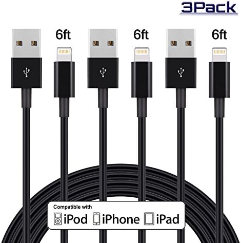 iPhone Charger, Bangcord 6FT 8Pin Lightning to USB Cable Charging Cord Compatible with iPhone 7 7plus 6 6plus 6s 6splus 5s 5c 5( Black 3Pack )