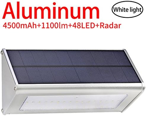 Licwshi 1100 Lumens Solar Light 48 LED 4500mAh Waterproof Outdoor Aluminum Alloy Housing, Radar Motion Sensor Light for Step, Garden, Yard, Deck -white light( 2018 new Version - 1 Pack)