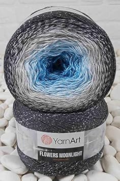 YarnArt Flowers Moonlight Glitter Cotton Yarn, Soft, Rainbow Crochet, Metallic Lurex handknit Shiny, Silvery Cake, Multicolor Cotton, 1 Skein Weight 9.17oz Lenght 393.7 inches, 2 Sport Yarn (3251)
