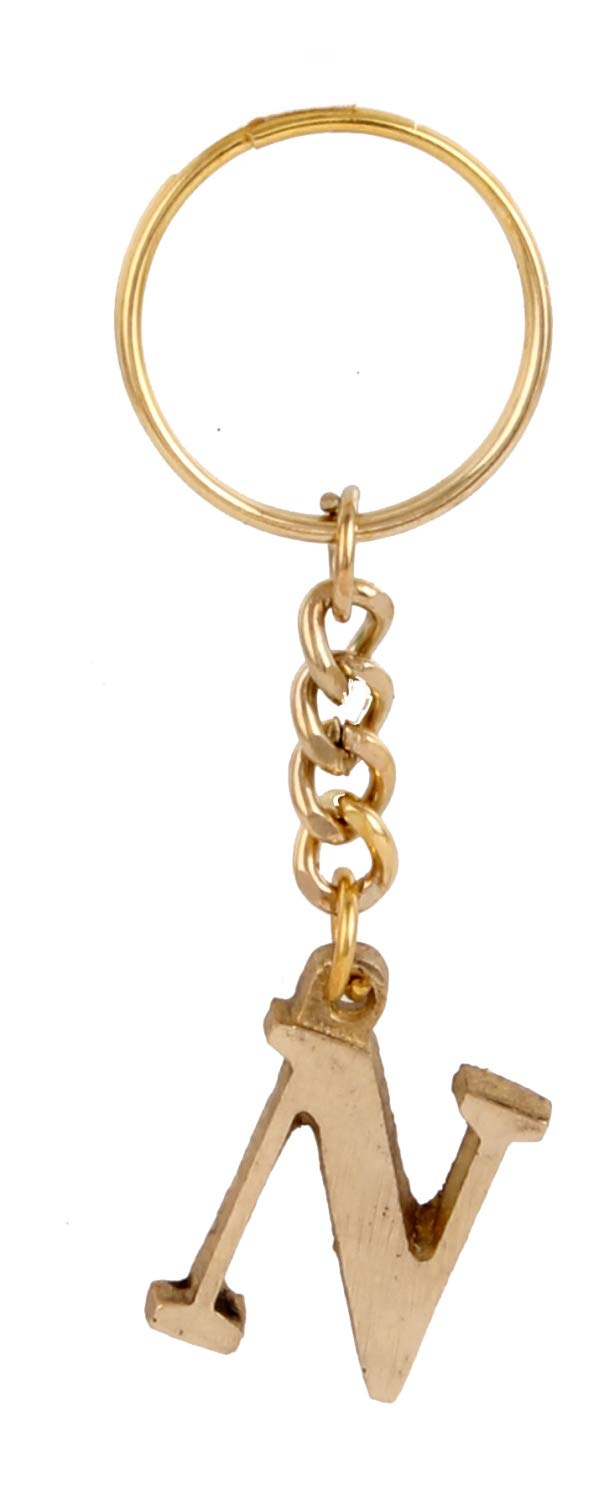IPP Name Initial Alphabet Letter N Brass Keychain | Keyring | Key Ring | Key Chain for Your Car Bike Home Office Keys | Men Women Boys Girls (Golden/Gold)