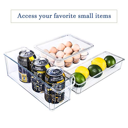 E-Gtong 5 Pack Fridge and Freezer Bins with Handles,Plastic Refrigerator Storage Organizer Bins BPA-Free Stackable Food Storage Containers for Fridge, Freezer, Pantry and Kitchen Clear