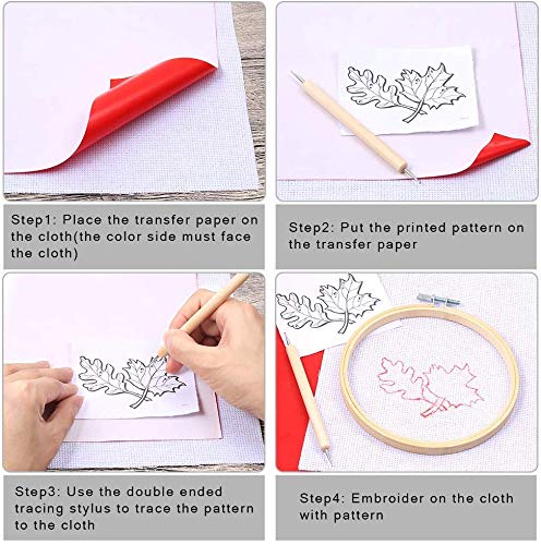 WOWOSS 10 Pieces Transfer Paper with Embossing Stylus, Needle Point Tracing Wheel, 9" x 5.5" Carbon Tracing Paper, Transfer Pattern on Aida Cloth, Canvas, Wood for Home Sewing Embroidery Paint Kit - Thumbnail 4
