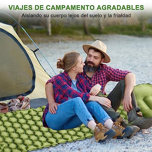 Colchoneta Inflable Camping con Almohada Incorporada, Colchoneta Inflable para Dormir, Colchón Camping Estera Durmiente Portátil, para Mochileros, Senderismo, Tiendas de Campaña y Viajes (Verde)